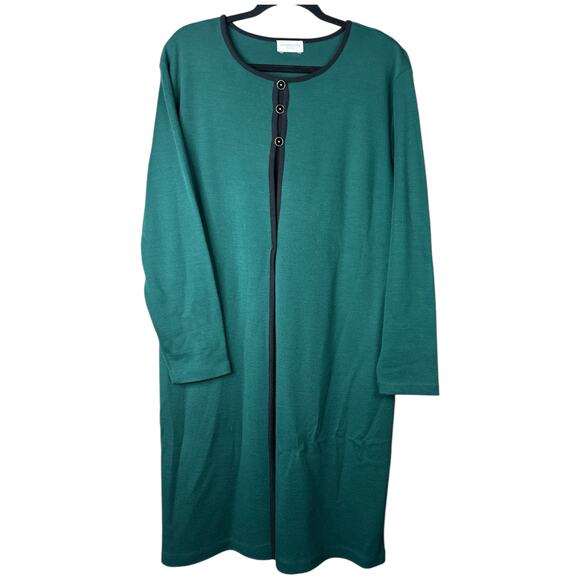 Vintage Liz Claiborne Teal Black Long Sleeve Cardigan Maxi Dress Size 18/XL - Picture 1 of 6